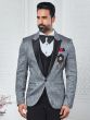 Grey Self Embroidered Three Piece Tuxedo