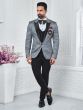 Grey Self Embroidered Three Piece Tuxedo