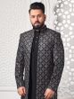 Black Wedding Wear Embroidered Jacketed Indowestern