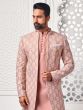 Baby Pink Mens Indowestern Set In Thread Embroidery