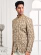 Beige Thread Embroidered Bandhgala Jodhpuri Suit