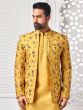 Golden Yellow Jacketed Kurta Set In Indowestern Style