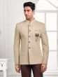 Beige Mens Bandhgala Jodhpuri Suit In Self Embroidery