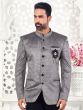 Grey Mens Mandarin Suit In Mirror Work