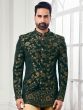 Green Floral Weaving Jodhpuri Suit In Jacquard