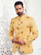 Cream Mens Mandarin Suit In Thread Work