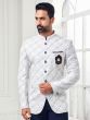 White Printed Jodhpuri Suit For Mens