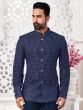 Navy Blue Resham Embroidered Bandhgala Suit