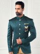 Teal Green Jacquard Silk Mens Jodhpuri Suit