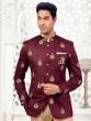 Maroon Mandarin Suit For Mens In Velvet