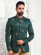 Rama Green Floral Weaving Jodhpuri Suit