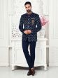 Navy Blue Velvet Mandarin Suit