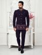 Deep Purple Thread Work Mens Jodhpuri Suit