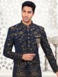 Navy Blue Jodhpuri Suit In Jacquard