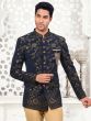 Navy Blue Jodhpuri Set In Jacquard