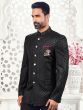 Black Jacquard Silk Mandarin Suit For Men