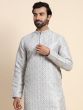 Grey Festive Kurta Pyjama In Jacquard