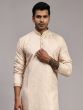 Cream Kurta Pyjama In Thread Work For Men