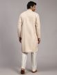 Cream Kurta Pyjama In Thread Work For Men