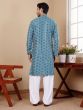 Blue Sequins Work Kurta Pyjama In Rayon