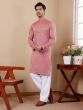 Dusty Pink Menswear Kurta Set In Rayon