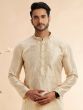 Cream Embroidered Kurta Pyjama In Silk