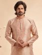 Peach Men's Kurta Set In Floral Work