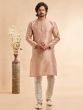 Peach Men's Kurta Set In Floral Work