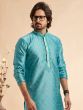 Blue Kurta Set In Floral Thread Work