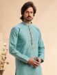 Turquoise Floral Work Men's Kurta Pyjama