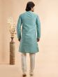 Turquoise Floral Work Men's Kurta Pyjama