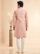 Peach Floral Thread Work Mens Kurta Set