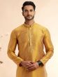 Yellow Silk Kurta Pyjama In Floral Work