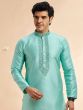 Turquoise Men's Kurta Pyjama In Thread Work