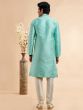 Turquoise Men's Kurta Pyjama In Thread Work