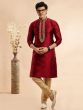 Red Festive Kurta Pyjama Set In Silk