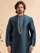 Blue Kurta Pyjama In Silk For Mens