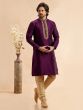 Wine Floral Thread Work Silk Kurta Set