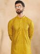 Yellow Men's Kurta Set In Sequins Work