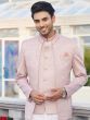 Light Pink Mandarin Suit In Thread Embroidery