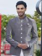 Grey Plain Velvet Jodhpuri Suit For Mens