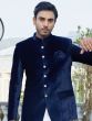 Navy Blue Jodhpuri Suit Set In Velvet