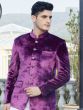 Purple Plain Velvet Wedding Bandhgala Suit