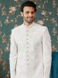 White Embroidered Indowestern Style Groom's Sherwani