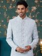 Steel Blue Groom's Sherwani In Heavy Floral Embellishment