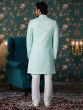 Pale Turquoise Wedding Wear Men's Sherwani In Silk