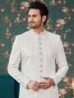 Off White Art Silk Wedding Sherwani In Sequins Work