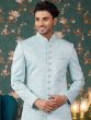 Blue Thread Embroidered Wedding Sherwani For Mens