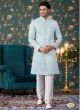 Blue Thread Embroidered Wedding Sherwani For Mens