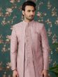 Mauve Thread Work Men's Indowestern Set In Art Silk